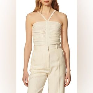 Sandro | CALYPSO HALTER NECK RIB & RUCHED TOP IN ECRU